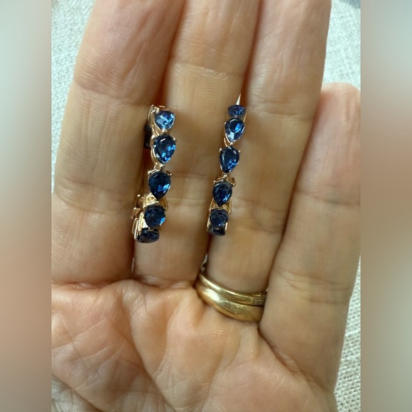 Blue Teardrop Zirconia Hoop Earrings - Picture 2 of 5